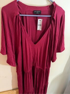 NWT Lane Bryant Size 22/24 V-Neck Tiered Red Midi Dress